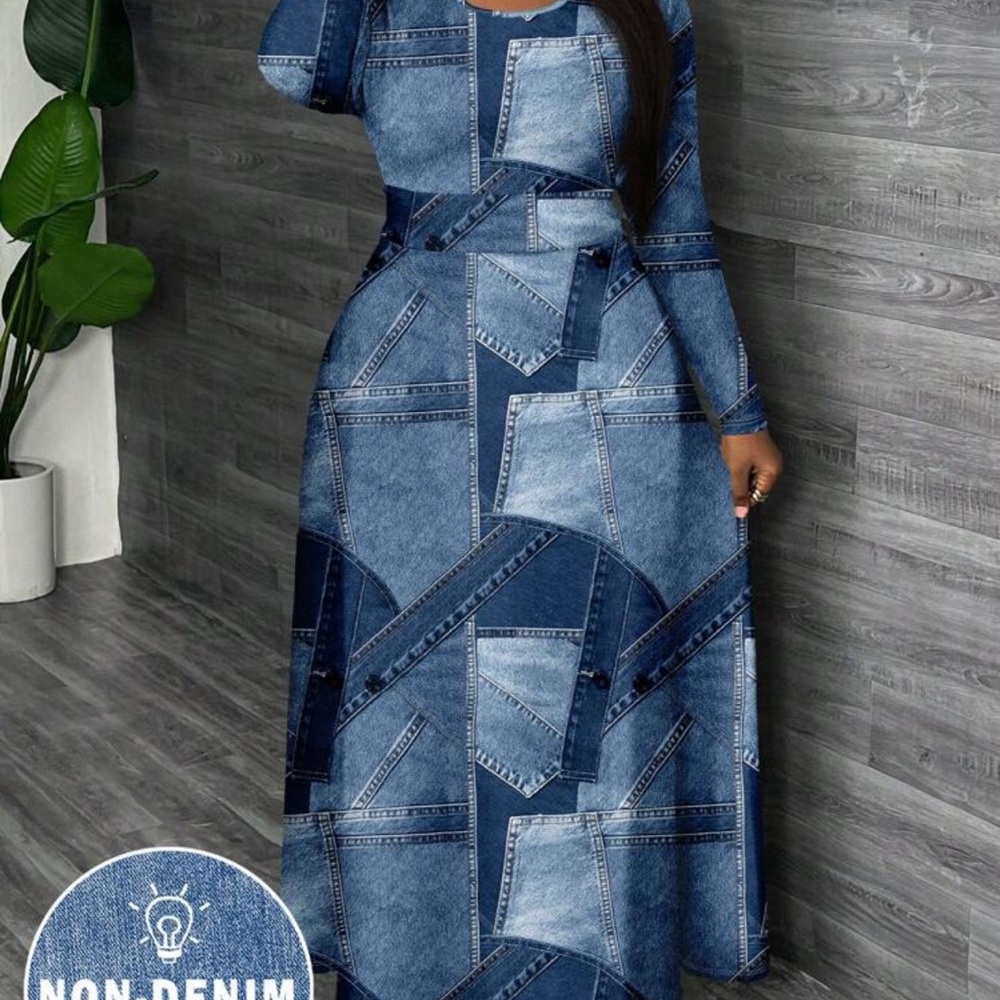 Stylish Blue Patchwork Maxi Dress - image 1